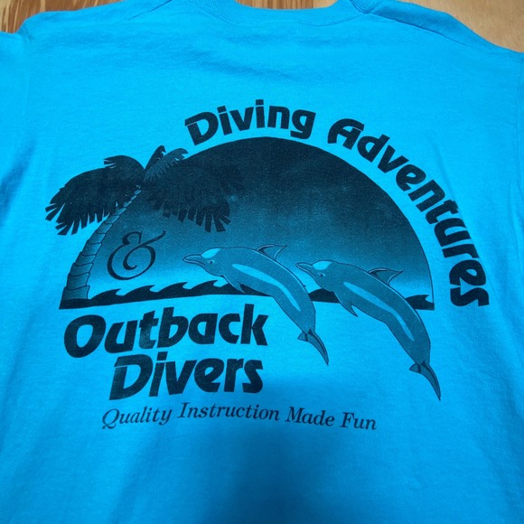 Vintage Dolphin Divers Single Stitch Fruit of the Loom T‎ Turquoise Mens Large - Picture 2 of 6